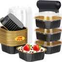 120pack 5oz Mini Cake Pans with Lids,LNYZQUS Disposable Ramekins Muffin Tins Cupcake Baking Cups,Small Aluminum Foil Brownie Baking Pan Containers Mini Cheesecake Holders-Black