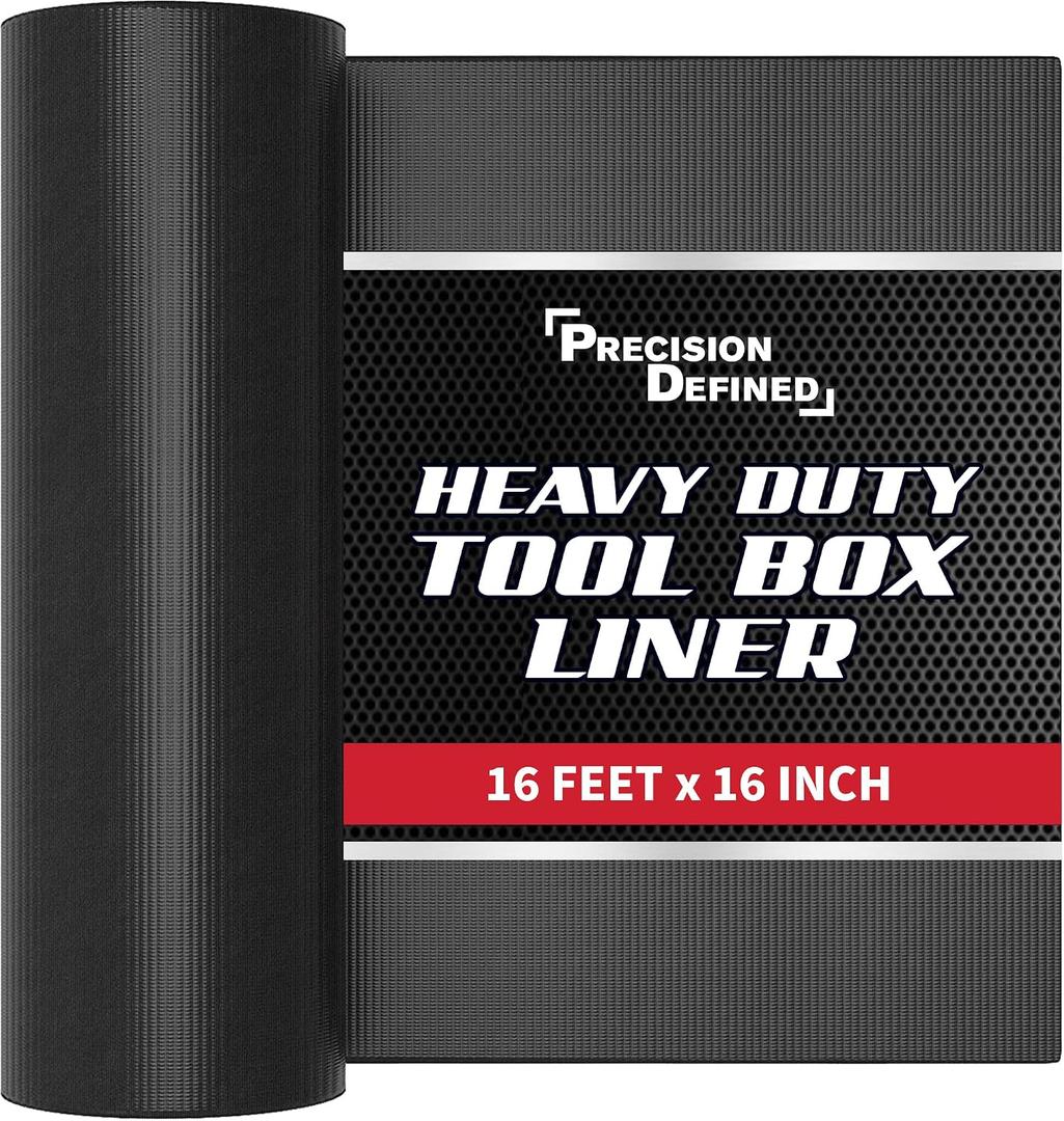 Precision Defined Professional Grade Tool Box Liner, 16 ft x 16", Black | Tool Box Drawer Liner, Shelf Liner Non Slip Mat, Thick Cabinet Shelf Liner, Toolbox Drawer Liner, 16"W x 192"L