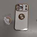 Hython for iPhone 17 Pro Max Case with Ring Stand, 360 Rotatable Ring Holder Magnetic Kickstand, Plating Rose Gold Edge Soft Cover Protective Phone Case for iPhone 17 Pro Max 6.9", White