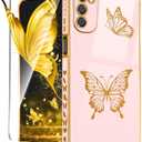 Coralogo for Moto G Stylus 5G 2022 Case (NOT FIT 4G) Butterfly for Women Girls Girly Pretty Phone Cases Cute Gold Plating Butterflies Design with Screen Cover for Motorola G Stylus 5G 2022 6.8"