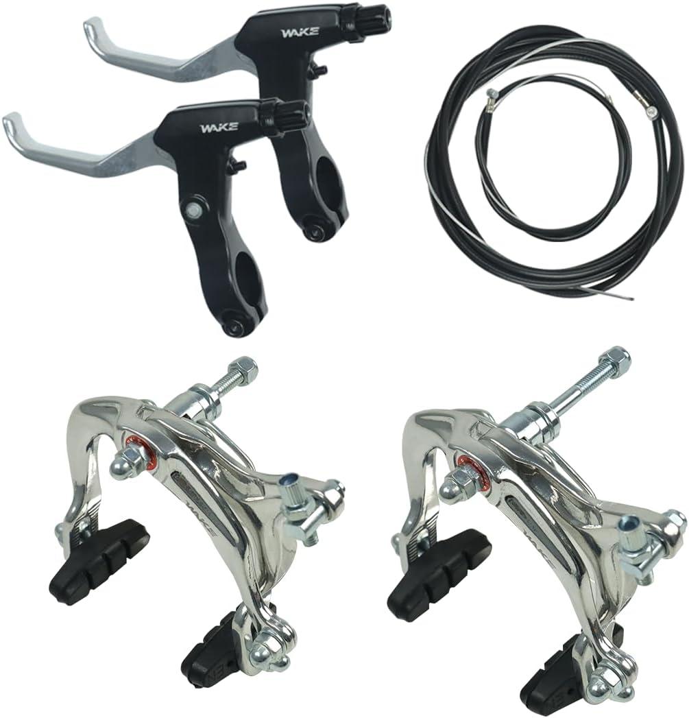 CYSKY Bike Brakes Set, Front and Rear C-Type Brakes Calipers, Include Inner and Outer Cables and Bike Brake Levers Kit for MTB Road Bicycle (Silver)