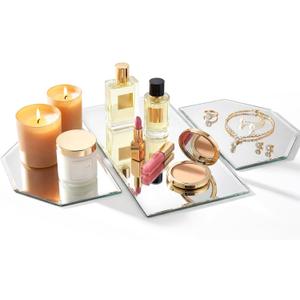 Dandat 3 Pcs Irregular Glass Mirror Trays Centerpieces for Table, 5mm Thick Beveled Mirror Table Runner, Large Rectangle Runner Set for Wedding Decor, Candle Plate Craft Party Home Supplies, 36" x 12"