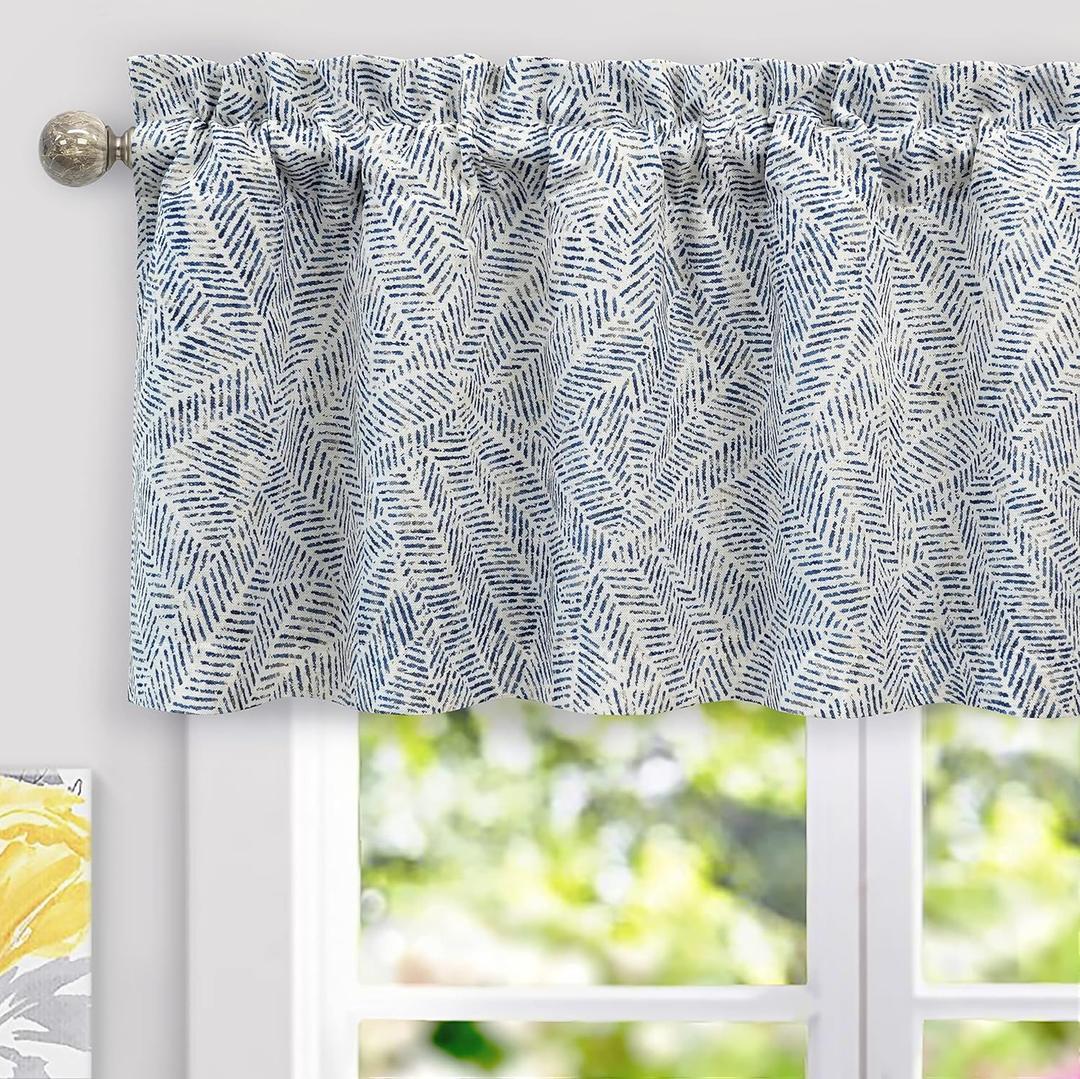 DriftAway Farmhouse Linen Lined Valance Double Layer Thermal Insulated Room Darkening Blackout Window Valances 3 Inch Rod Pocket Striped Kitchen Valance for Bathroom Single 52 x 18 Inch Roman Navy