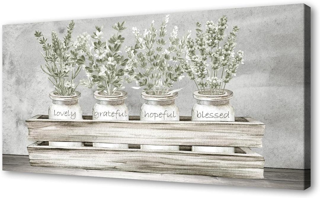 YYYYHPP YP2775 Bouquets Lovely Grateful Hopeful Blessed Sentiment, Gallery Wrapped Canvas,Inspirational Bible Verse Wall Art for Living Room Bedroom and Home Family Wall Decor, 58"L x 29"W