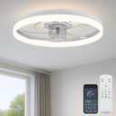 Fszdorj 20 Ceiling Fan with Light, Upgraded Low Profile Fan, Flush Mount Ceiling Fan, 6 Speeds, Dimmable LED, App & Remote Control, Quiet DC Motor, for Bedroom, Living Room, F115 White