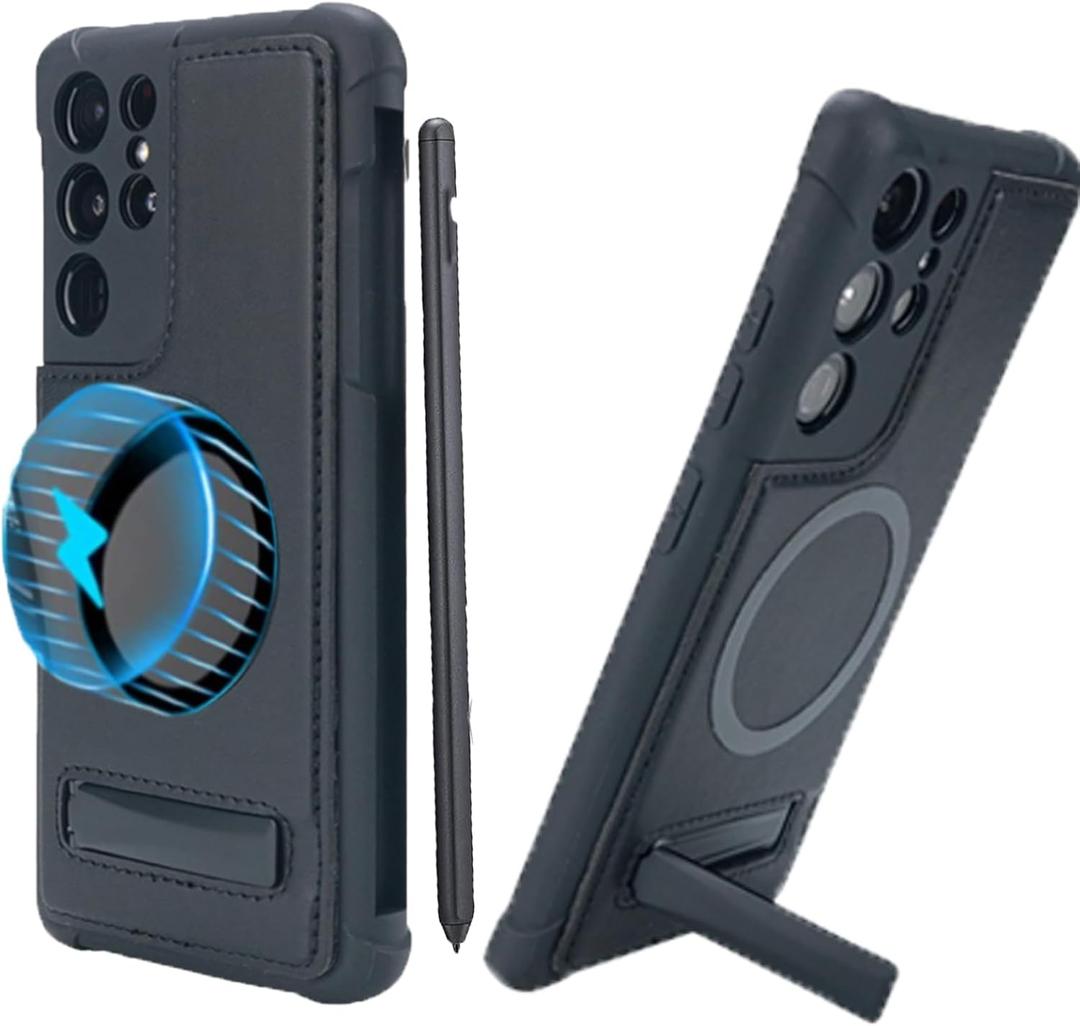 for Samsung Galaxy S21 Ultra Case with S Pen Holder (Replacement Pen Included), Compatible with MagSafe, Versatile Metal Kickstand, Military Grade Protection Case with Stylus Slot (Case&Pen)