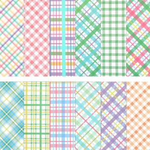 24 Sheets Pastel Plaid Easter Pattern Scrapbook Paper, 11.8x11.8 Inch Double-Sided Print Decorative Craft Paper, Scrapbook Specialty Papers for Card Making Photo Album Decor
