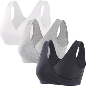 Pack of 3 Maternity Nursing Bras, Seamless Maternity Bra for Pregnancy & Breastfeeding, Comfortable Wireless Bra Night Sleep Top, Medium, Black/Grey/White, 