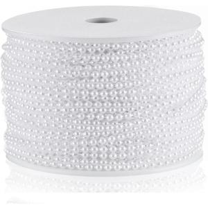 Craft String Pearls 3MM Pearl Bead, 99 Feet White Faux Pearl Garland Spool Roll Strand Wedding Party Decoration (0.12 in 99 ft)