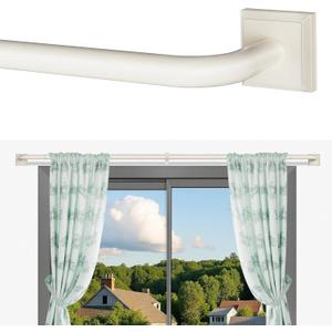Beige White Curtain Rods for Windows 66-152Inch(5.5-12.7ft) Heavy Duty Wrap Around Blackout Curtain Rods, Extra Long Adjustable Room Darkening Drapery Rod for Bedroom, Living Room & Outdoor Patio
