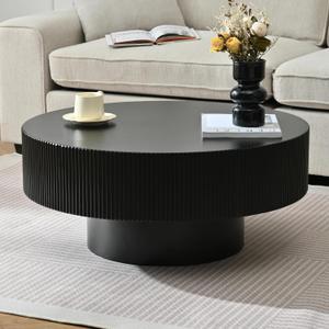 Merax 31 Inch Modern Round Coffee Table with Sturdy Base, Wood Center Tables for Living Room Reception Room, Easy Assemble, Black