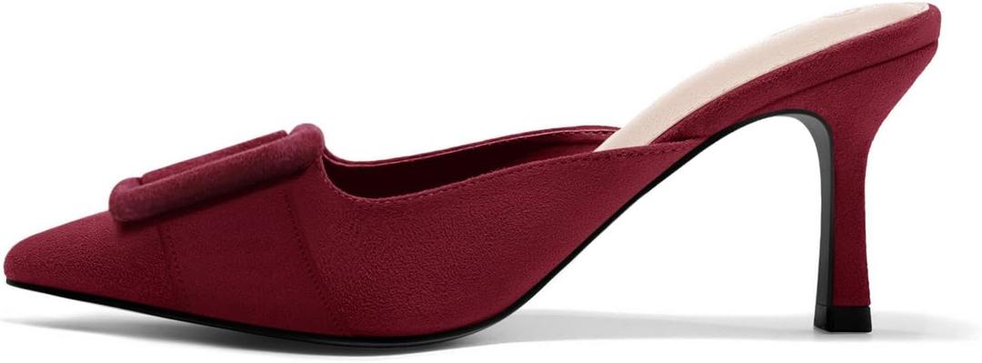 VETASTE Women's Heeled Mules Pointed Toe Suede Buckle Slip On Sandals Kitten Heels Party Wedding Shoes 6