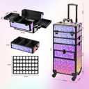 Makeup Train Case with Drawer, Rolling Makeup Case, Cosmetology Case on Wheels, Gift, Large Makeup Case Organizers, Professional for Salon Barber, Nail, Tattoo, Black Colourful