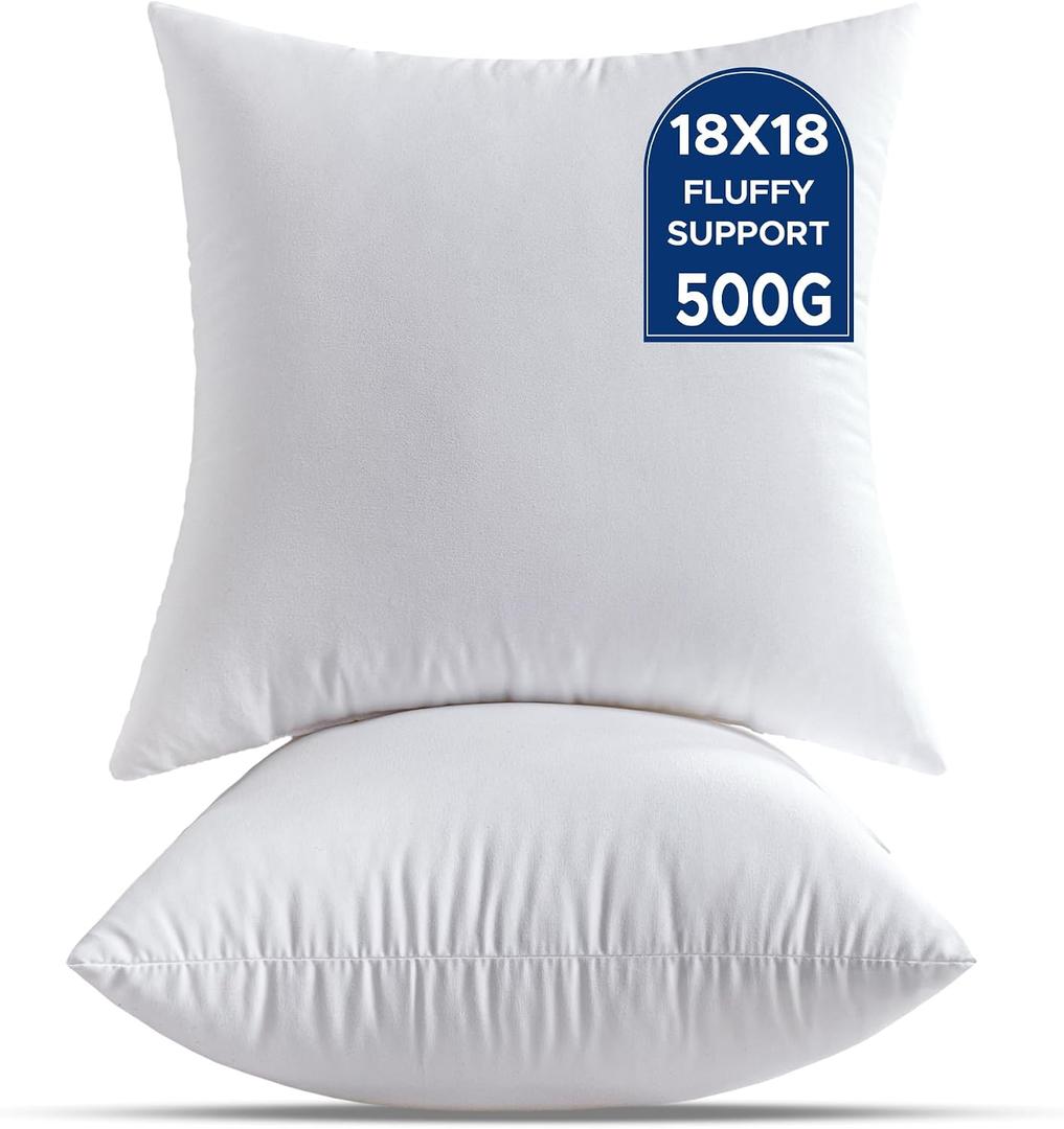 18 x 18 Throw Pillow Inserts Pack of 2 Medium White Decorative Square Pillows for Couch Bed Sofa Cushion Sham Stuffer Indoor, 18 x 18 Inch Set of 2