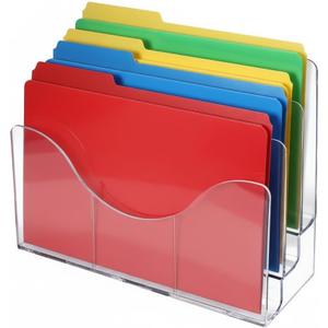 Azar Displays 250099 Three Tier File and Brochure Desktop Wall Organizer Holder with Dividers Brochure Display Stand Acrylic Holder, Fits 8.5" x 11" Files, Clear, 1 Pack