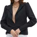 Women Blouse Long Sleeve Button Down, Puffy Collar Tops, Dressy Casual for Work Business Shirts (Size S)