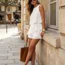 Dokotoo Womens Summer Jumpsuits 2026 Casual Ruffle Chiffon Sleeveless Rompers (White), XL