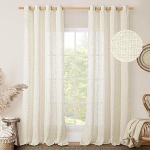 LAMIT Linen Sheer Curtains 96 inches Long 2 Panel Set, Light Filtering Neutral Living Room Drapes Bronze Grommet Floor to Ceiling Panels for Sliding Glass Door/Bedroom, Cream Ivory, 52 x 96 Inch (Natural)