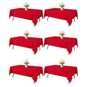 Niuara Red Rectangle Table Cloth - 6 Pack, 60" x 84" Washable Polyester Tablecloth for 5FT Tables, Wrinkle-Resistant Table Cover for Weddings & Parties