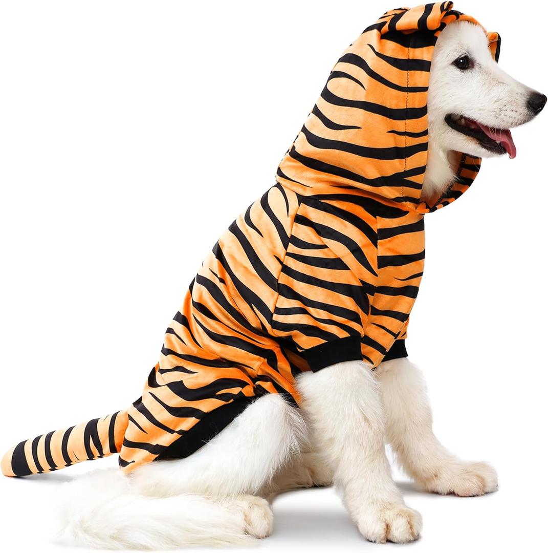 Dog Halloween Tiger Costume Pet Funny Uniform Cat Tiger Cosplay Clothes for Small to Medium Dogs(S) (Orange)