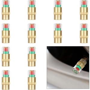 2 x 12PCS Car Tire Pressure Monitor Valve Stem Caps, 3-Color Eye Alert Valve Stem Caps Sensor Indicator, 2.4Bar 36PSI Tire Pressure Gauge Valve Caps for Cars, SUVs, Trucks, Motorcycles, Bicycles (Gold)