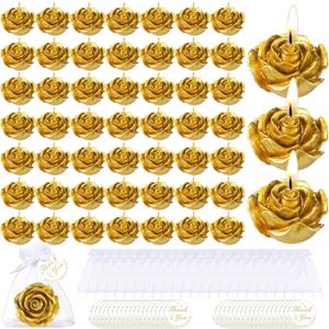 Treela 50 Set Flower Candles Wedding Favor for Guests Mini Gold Rose Shaped Tealight Candles for Return Gift Wedding Birthday Bridal Shower Housewarming Party