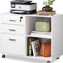 DEVAISE 3-Drawer Wood File Cabinet with Lock, Mobile Lateral Filing Cabinet, Printer Stand with Open Storage Shelves for Home Office, White