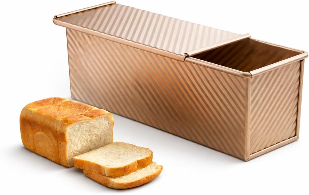 Bread Pan, 13 * 5inch Aluminized Steel Non-Stick Rectangle Pullman Loaf Pan with Lid, Long Sourdough Bread Loaf Pan for Homemade, Deep Bread Tin with Dough Scraper Cutter