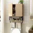 RUSTOWN Fluted Bathroom Wall Cabinet with 2 Doors, 3-Tier Modern Farmhouse Medicine Cabinet, Over The Toilet Storage Cabinet with Adjustable Shelf and Towel Bar (Natural, Medium)
