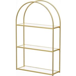 Crofy Gold Arched Frame Wall Shelf, Decorative 3 Tier Bathroom Wall Shelf with Transparent Tempered Glass Shelves and Robust Storage Capacity, 5.1" D x 18.1" W x 28.9" H