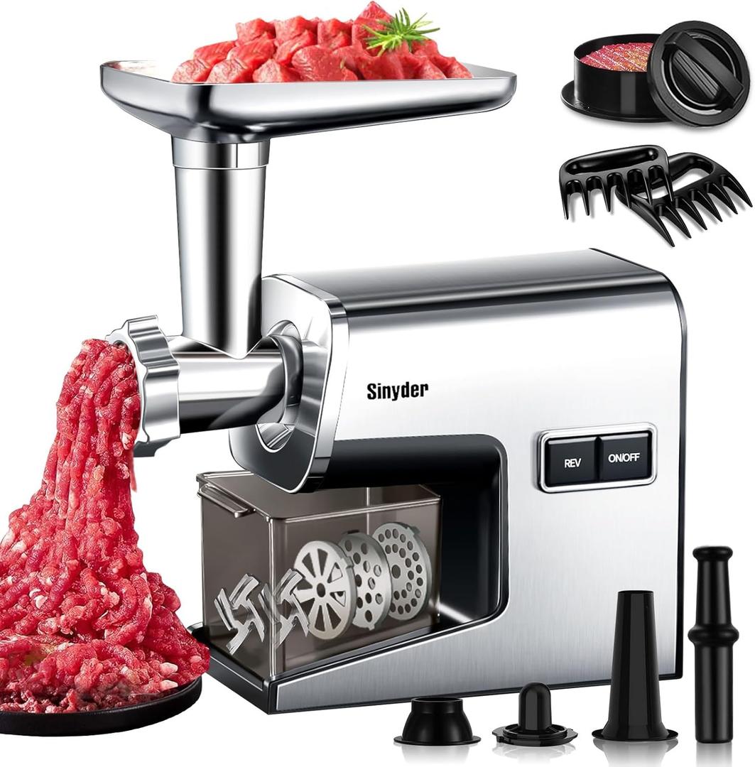 Electric Meat Grinder,3000 Max Stainless Steel Meat Mincer with 2 Blades,3 Grinding Plates,Food Pusher,Meat Claw,Sausage Stuffer Tubes & Kubbe Kit for Home & Kitchen Using