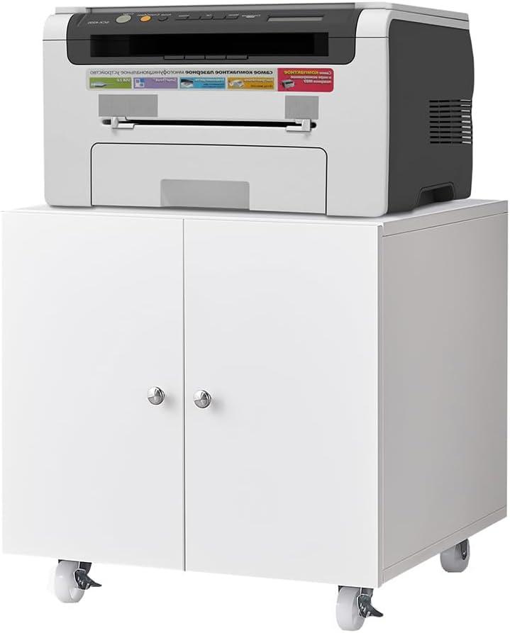 Metal Printer Stand with Storage, Mobile Printer Table with Wheels, Heavy Duty Printer Cabinet with Storage Shelf, Large Printer Stand for Under Desk Home Office