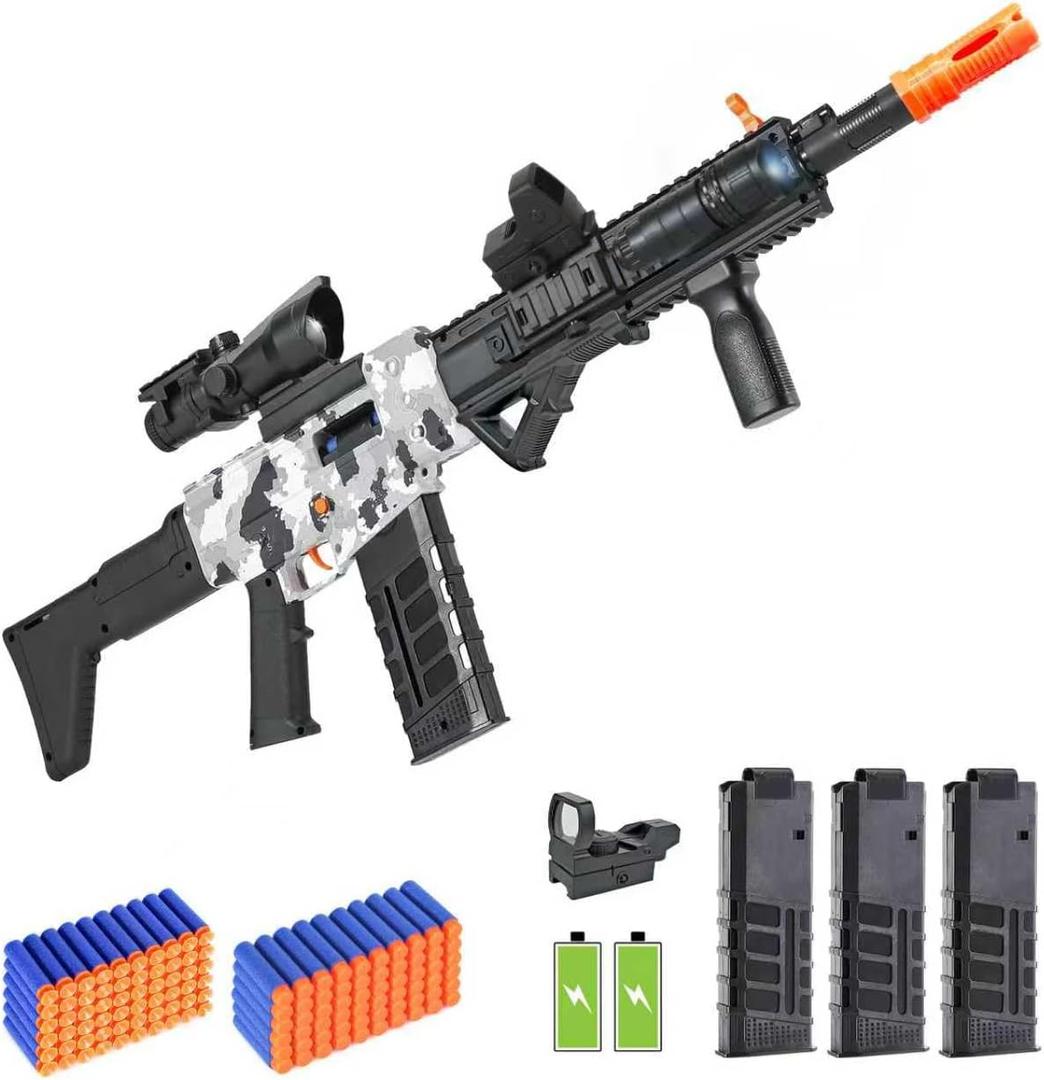 Realistic Toy Gun for Nerf Guns Darts, Foam Blaster - with Scope 120 Soft Bullets 3 Magazines, Semi-Auto Sniper Rifle Electric Machine Guns for Boys 8-12 Age, Birthday Gifts for Kids and Adults