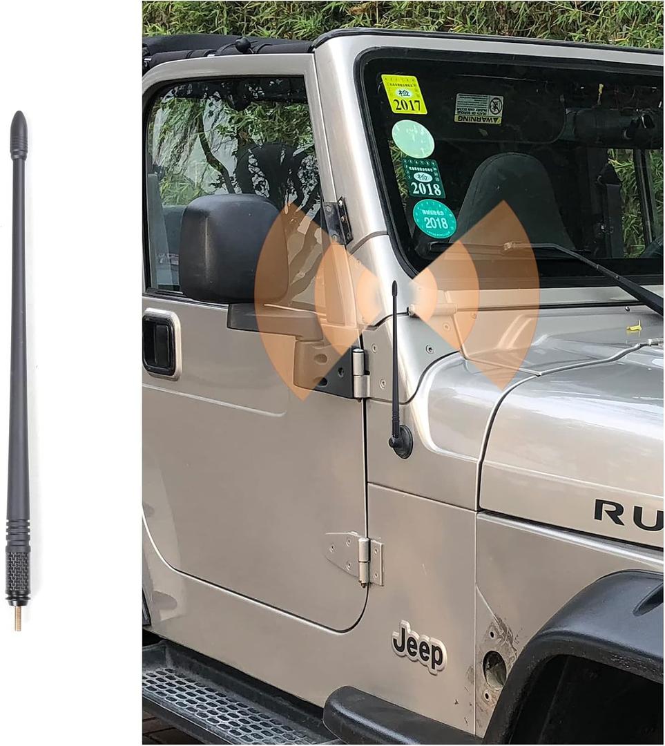 13 Inch Short Antenna for 1997-2006 Jeep Wrangler TJ, New Spiral Flexible Antenna Replacement Jeep Wrangler TJ 1997-2006 Accessories, Designed for Optimized FM/AM Reception