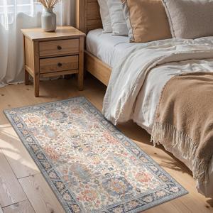 Bavni Area Rug 3x5, Non-Slip Washable Rugs for Living Room Office, Boho Distressed Printed Rug, Low Pile Foldable Decorative Carpet for Bedroom Kitchen Office, Teal/Multi