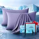 Ultra-Chill Cooling Pillowcase Set of 2 for Hot Sleepers, Softer Than Silk Pillow Cases for Protecting Hair & Skin, Breathable Bed Pillow Covers w/Zipper, Gifts for Women Men(Purple, King)