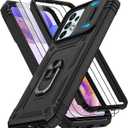 for Galaxy A23 5G Phone Case with Slide Camera Cover & Screen Protector*2, Build in 360° Rotating Ring Kickstand, Military Grade Protective Cover for Samsung Galaxy A23 5G, Black