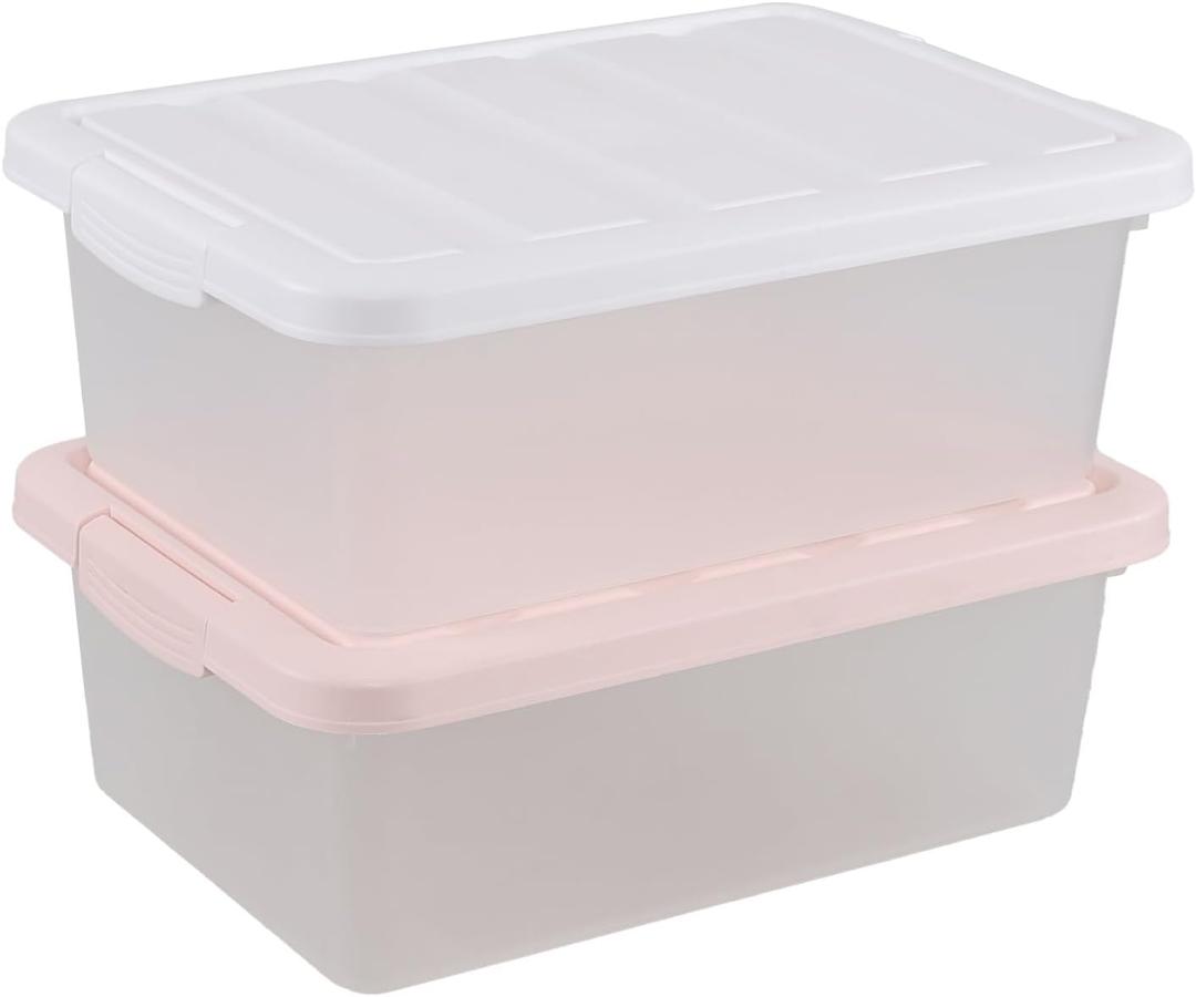 Yubine Plastic Bin with Lid, Latching Tote 