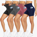 FULLSOFT 4 Pack Biker Shorts for Women with Pockets – 5" High Waisted Tummy Control Workout Yoga Running Gym Tennis Shorts, size L- XL