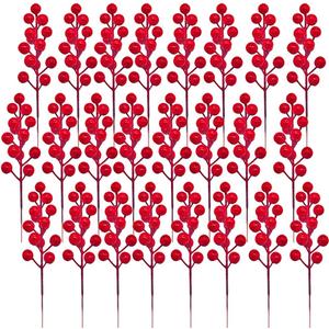 24 Pcs Artificial Red Berry Stems,7.9 Inch Christmas Berries Picks for DIY Crafts, Christmas Tree, Wreath, Berry Branch for Wedding Home and Party Decor