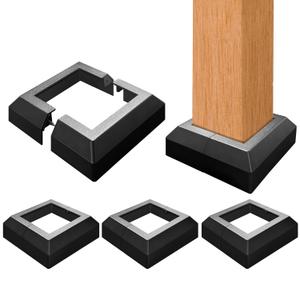 4 Pack Deck Post Skirt Trim 4X4IN Black, Aluminum Porch Split Post Base Cover, Solid Post Foot Protection Replacement for Fence Stairs Outdoor Decor Railing (6.5x6.5IN Outer Size)