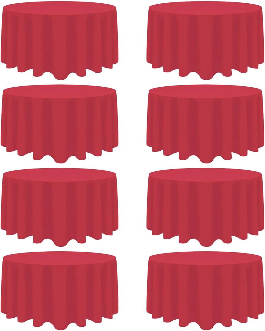 8 Pack Red Round Tablecloth 90 Inch Red Table Cloth Wrinkle Resistant Reusable and Washable Polyester Fabric for Holiday Buffet Wedding Party and Banquet