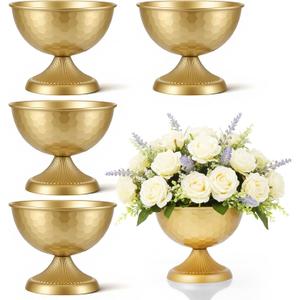 4 PCS Gold Vases for Wedding Centerpieces, 5.9'' W X 7.3'' H Gold Metal Vase Vintage Decorative Metal Vases Wedding Table Centerpieces Golds Compote Bowl Vase for Party Anniversary Reception Dinner