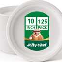 JOLLY CHEF Compostable Heavy Duty Plates   [ ] Eco-Friendly Disposable White Paper Plates Made of Bagasse Biodegradable for Party Dinner Sugarcane Fibers Thanksgiving Day (125 Count (Pack of 1))