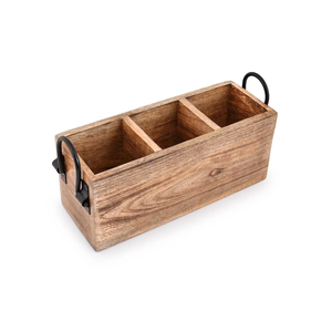Samhita Mango Wood Cutlery Holder Caddy Organizer Wooden Utensil Storage Organizer Countertop for Silverware Fork Spoon Spatula 3 compartments (11" x 4" x 4.5")