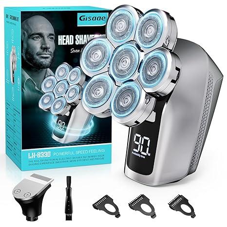 Gisaae Head Shavers for Bald Men, Upgraded 7D Electric Razor, Cordless Rechargeable, Ipx7 100% Waterproof, Dry & Wet Bald Head Shaver, Beard Grooming Kit with Led Display
