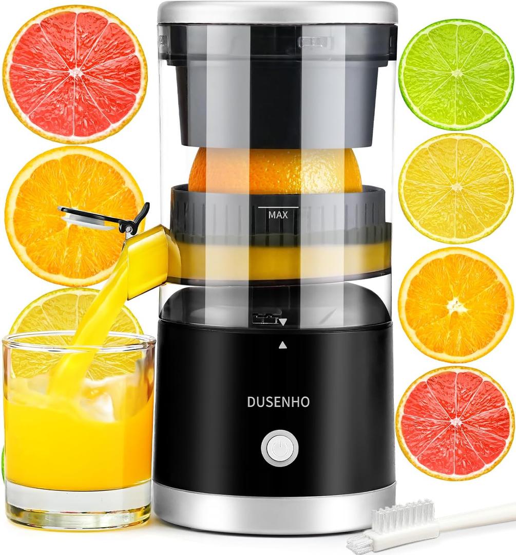 Electric Citrus Juicer Rechargeable - Electric Juicer Machines with USB and Cleaning Brush Portable Compact Juicer for Orange, Lemon, Limes (Black)