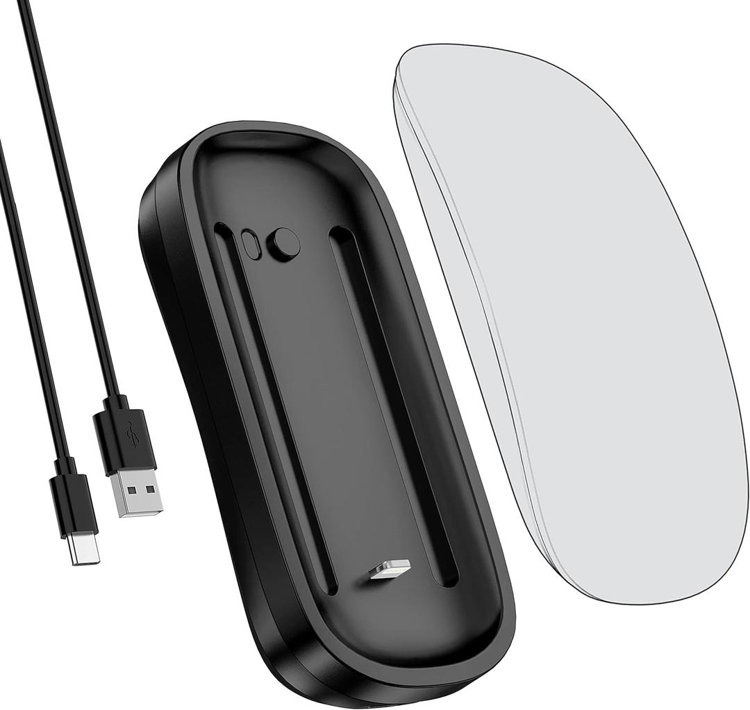 HONKID Wireless Charging Station for Magic Mouse 2, QI Mobile Phone and AirPods, Double-Sided Charging, 3 in 1 Wireless Charging Dock, USB-A to USB-C Cable Long 5ft, Black