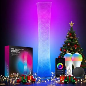 LEONC RGB+CCT Floor Lamp with Remote, 1800lm LED Tuya Smart 9W2 Bulbs, 65" Smart Modern Floor Lamp with Alexa, Music Sync and 16 Million Colors, Color Changing Standing Lamp for Bedroom Living Room