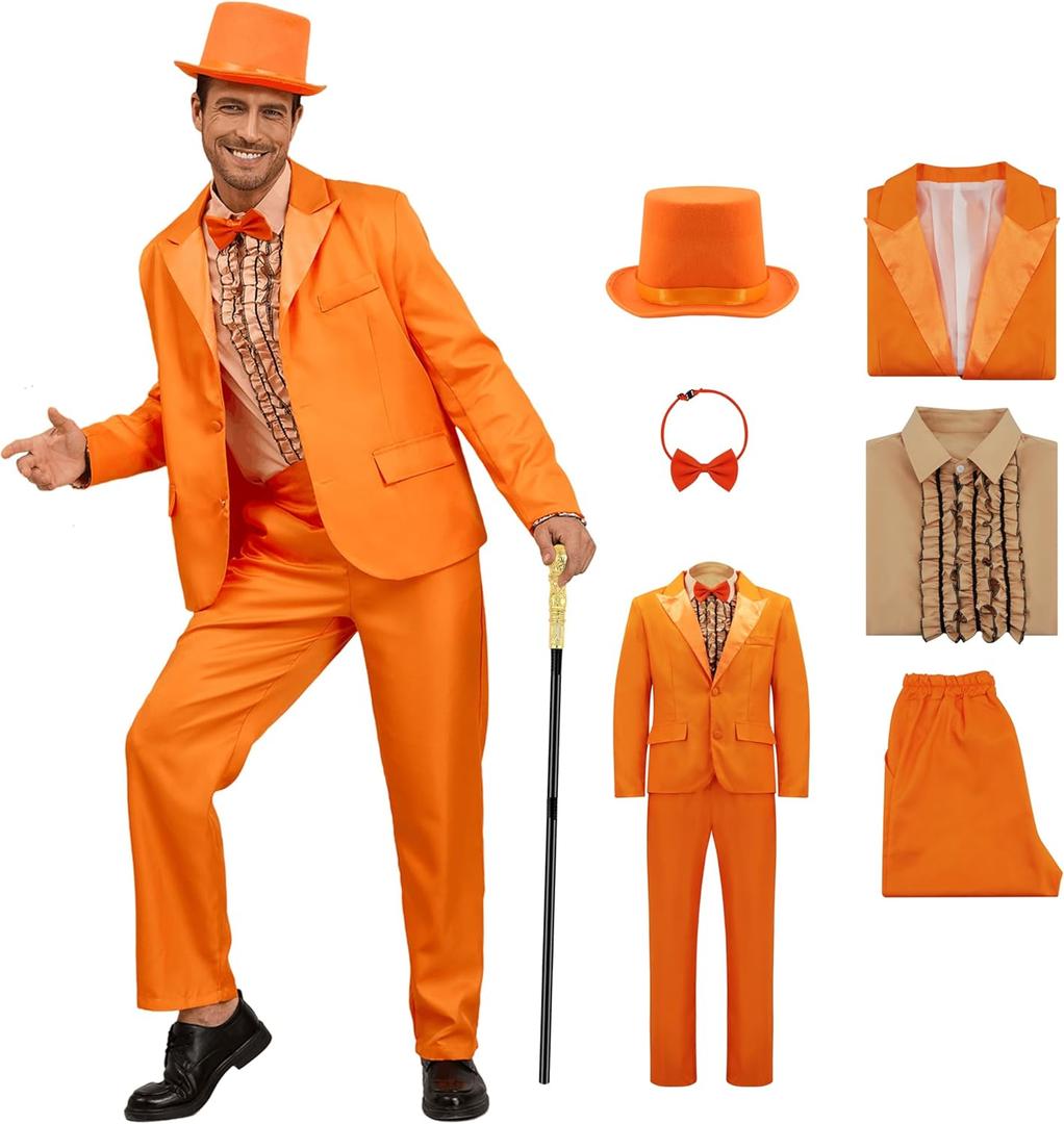 Harry and Lloyd Costume Adults Dumb Blue Dumber Orange Tuxedo Top Hat with Bow Tie 90s Halloween Costumes for Men (Medium)
